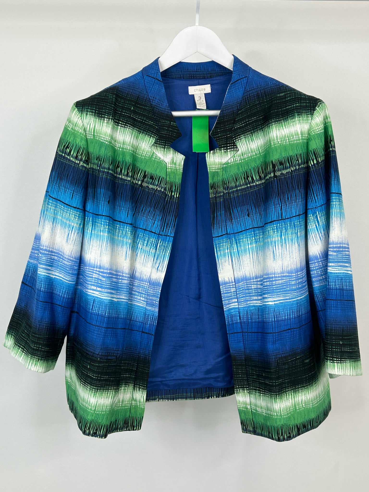 CHICO'S Size 16 Blue Print Women Blazer