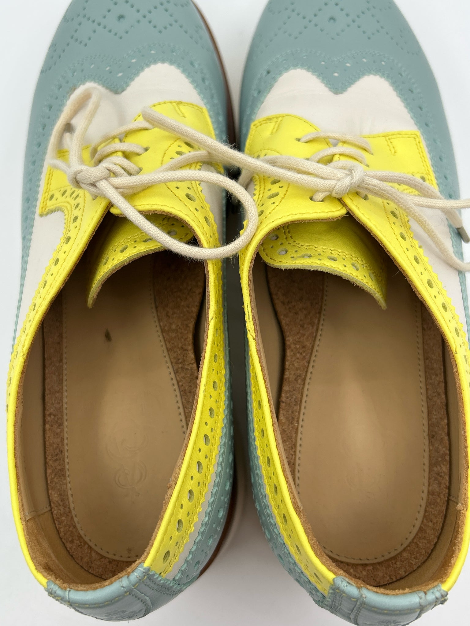 The Office Of Angela Scott Size 39 Seafoam & Yellow Women Loafer