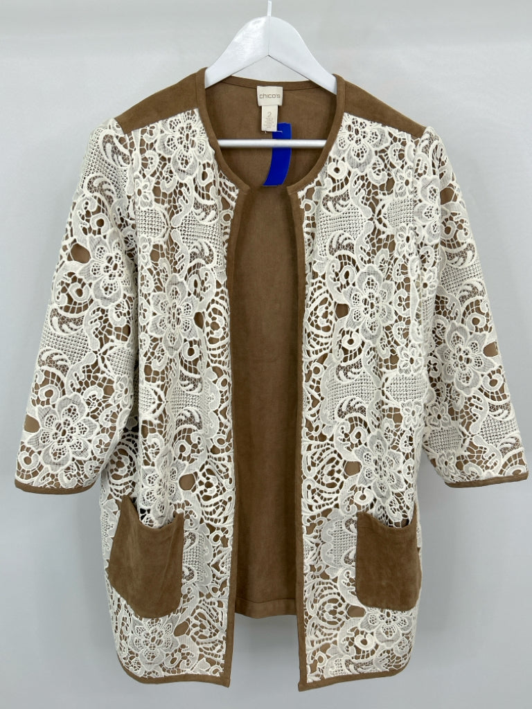 CHICO'S Women Size 12 Cream & Taupe Jacket