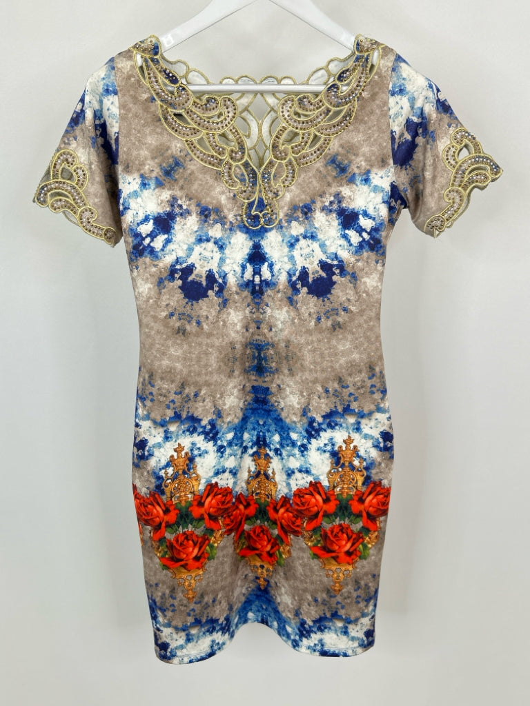 BUTFLIES BY F&2 Size L/XL GREY AND BLUE Women's Dress