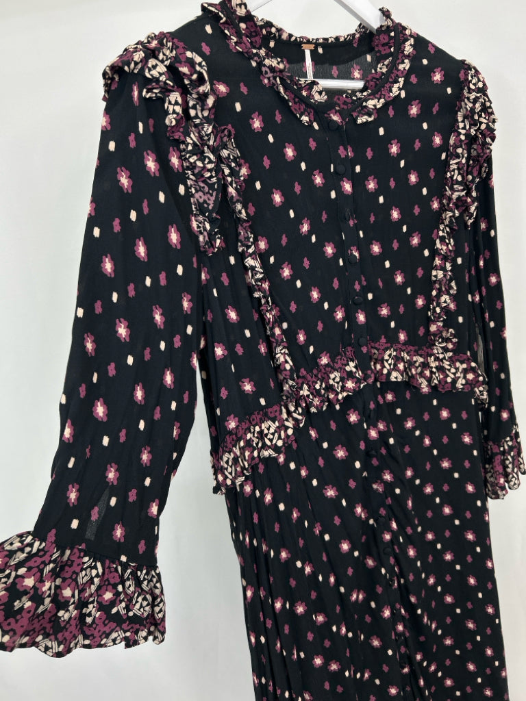 FREE PEOPLE Women Size XL Black Print Midi Dress NWT