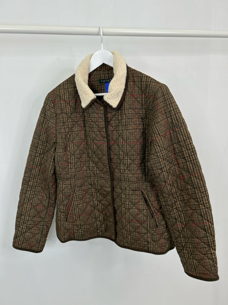 Lauren Ralph Lauren Women Size XL Brown Plaid Coat