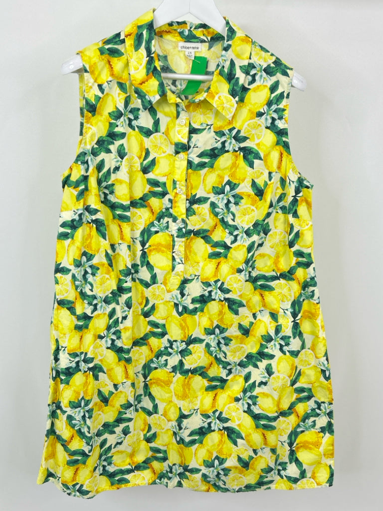 CHLOE+RENE Size 2X Yellow Print Dress