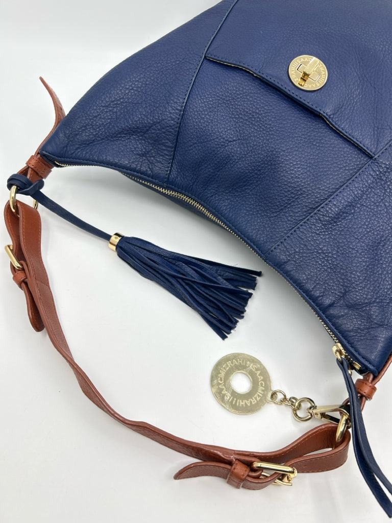 ISSAC MIZRAHI BLUE AND TAN Purse