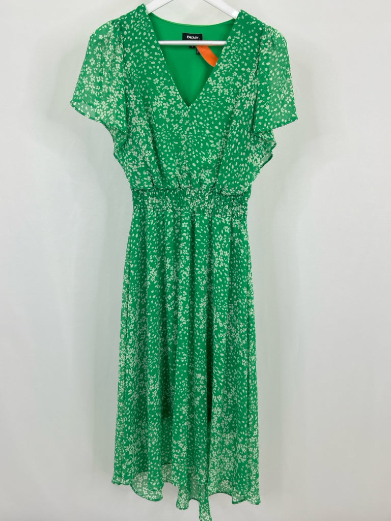 DKNY Size 12 Women's GREEN AND WHITE Dress