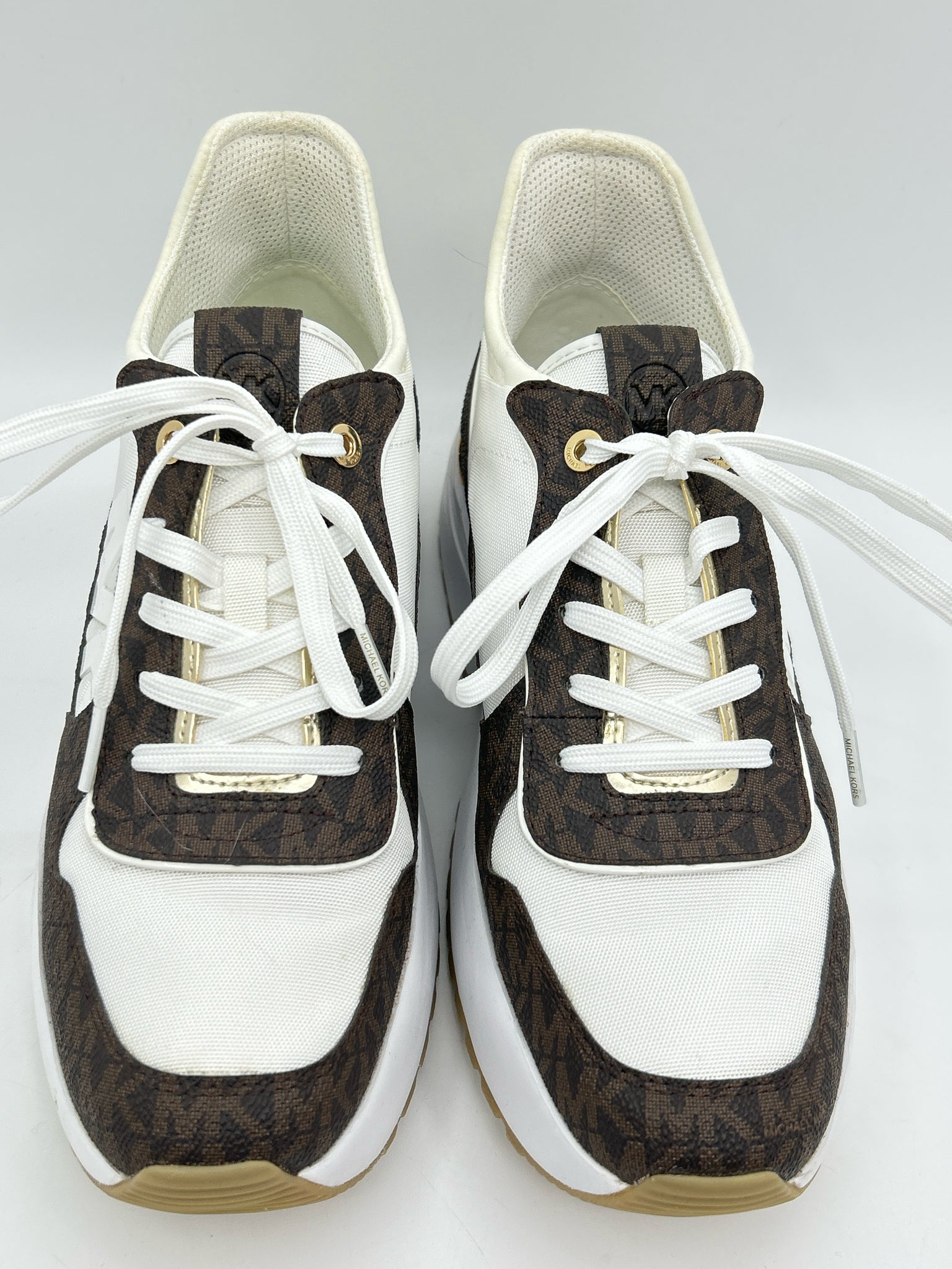 MICHAEL MICHAEL KORS Size 9.5M WHITE AND BROWN Women Sneakers