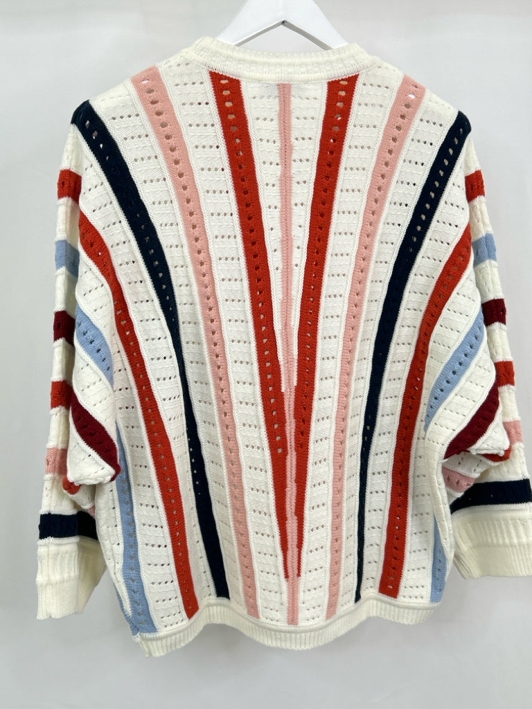 POLAGRAM Women Size M White Striped Sweater