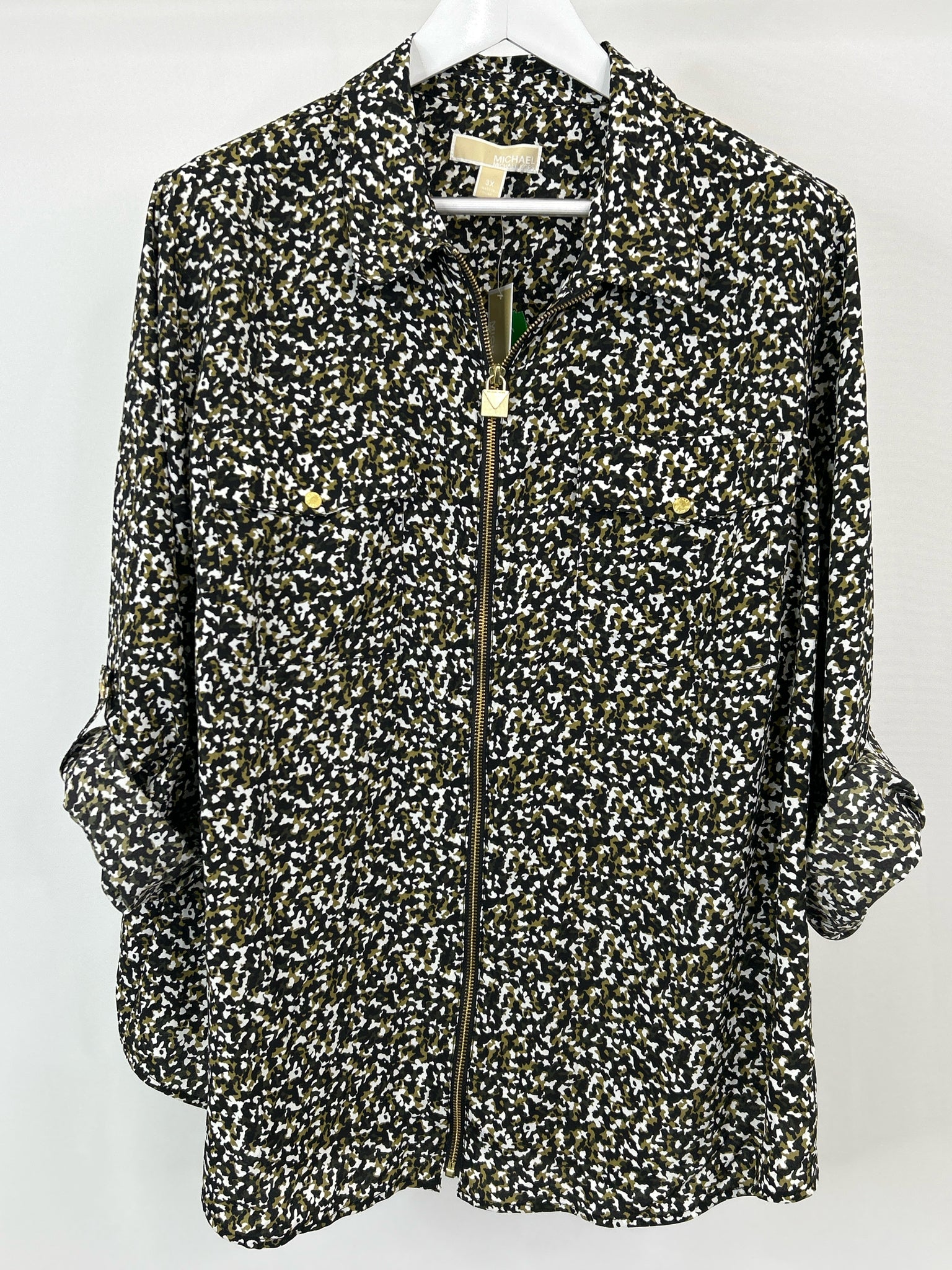 MICHAEL MICHAEL KORS Size 3X Olive Print Women Blouse NWT