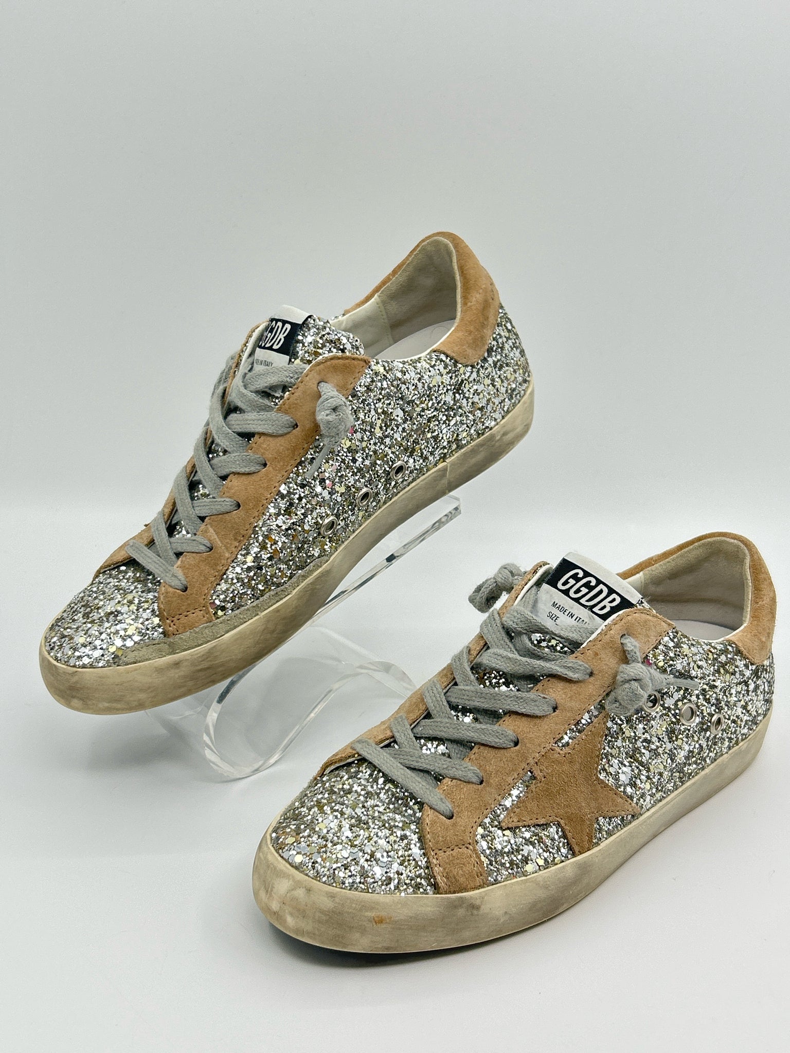 GOLDEN GOOSE Size 8 Silver and Beige Women Sneakers