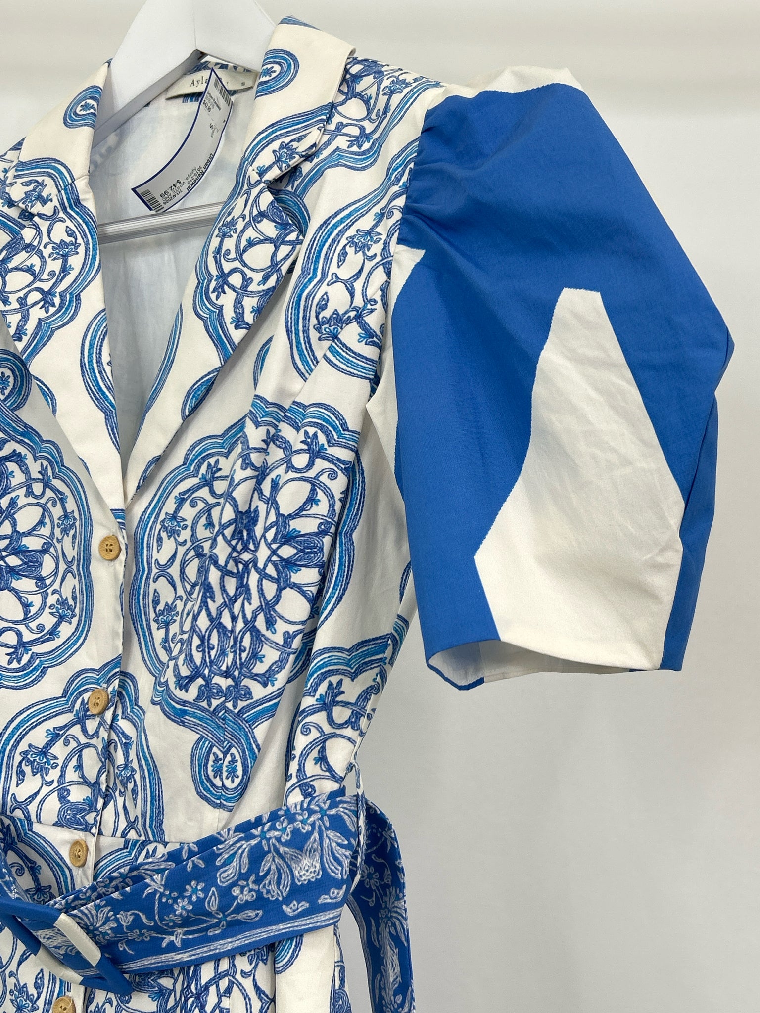 Aylaya Size S WHITE AND BLUE Women Dress