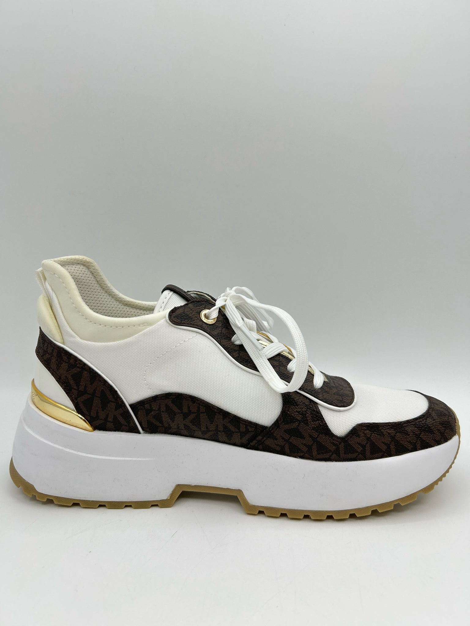 MICHAEL MICHAEL KORS Size 9.5M WHITE AND BROWN Women Sneakers