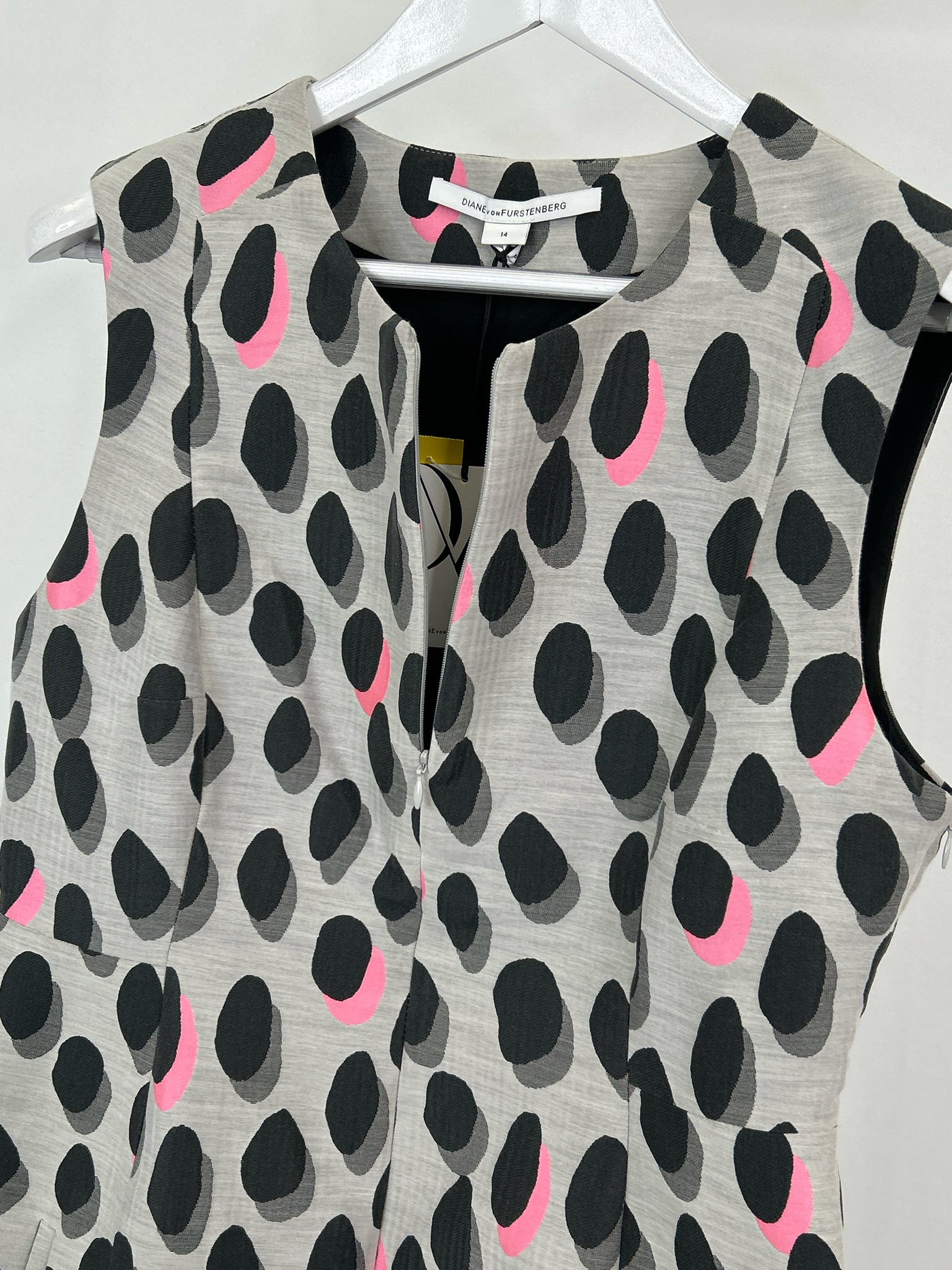 DIANE VON FURSTENBERG Size 14 GREY PRINT Women Dress