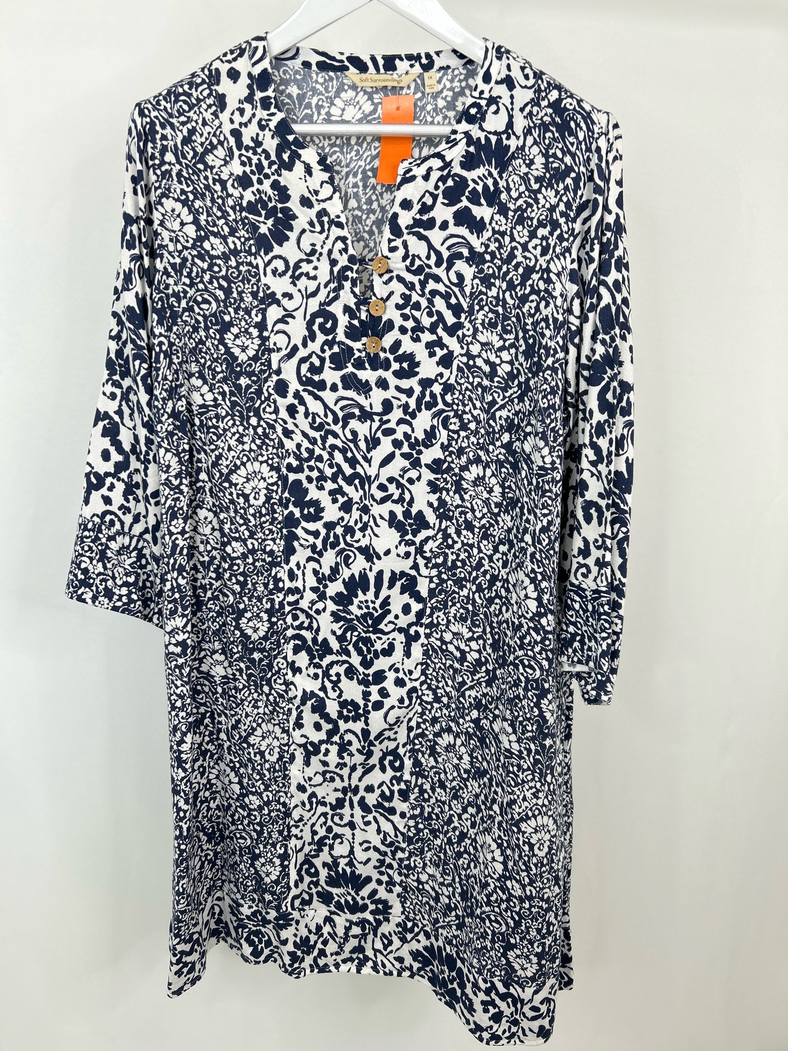 SOFT SURROUNDINGS Size 1X Navy Print Women Dress