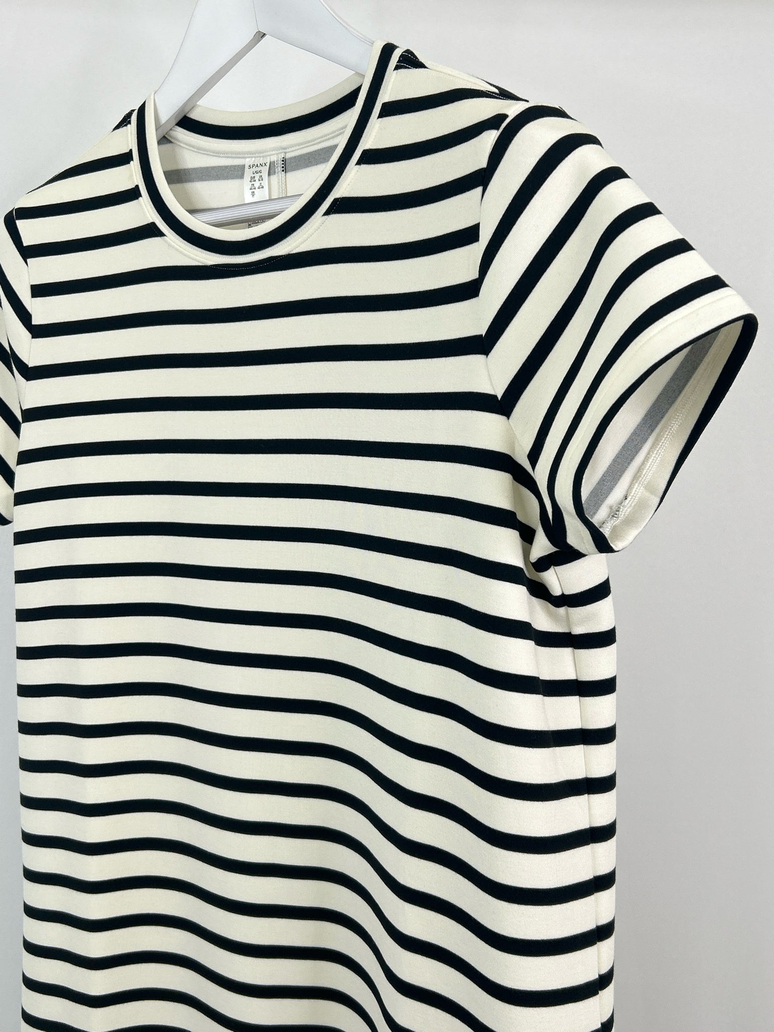 SPANX Size L White Striped Women Dress