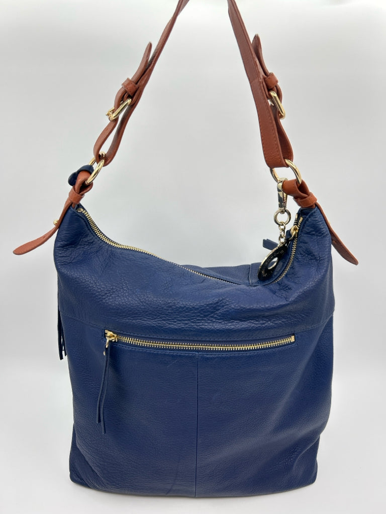 ISSAC MIZRAHI BLUE AND TAN Purse