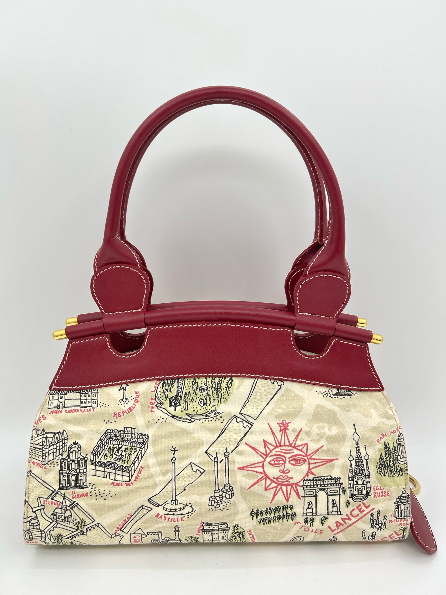 LANCEL beige and red Women Purse