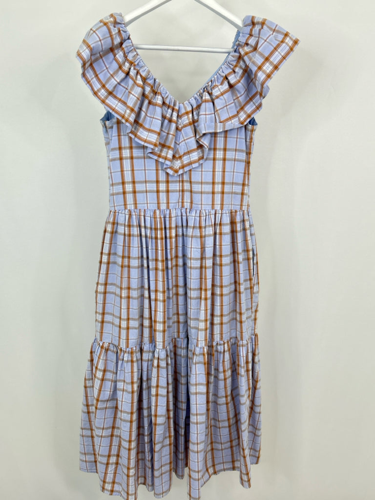 English Factory Size S Blue Plaid Women's Dress