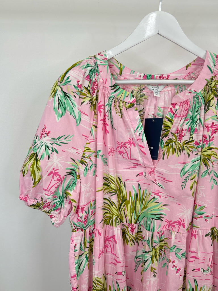 CROWN & IVY Size 2X Pink Print Women's Dress
