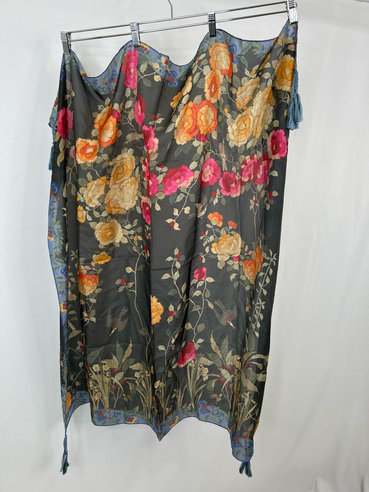 JOHNNY WAS Black Floral Women Scarf