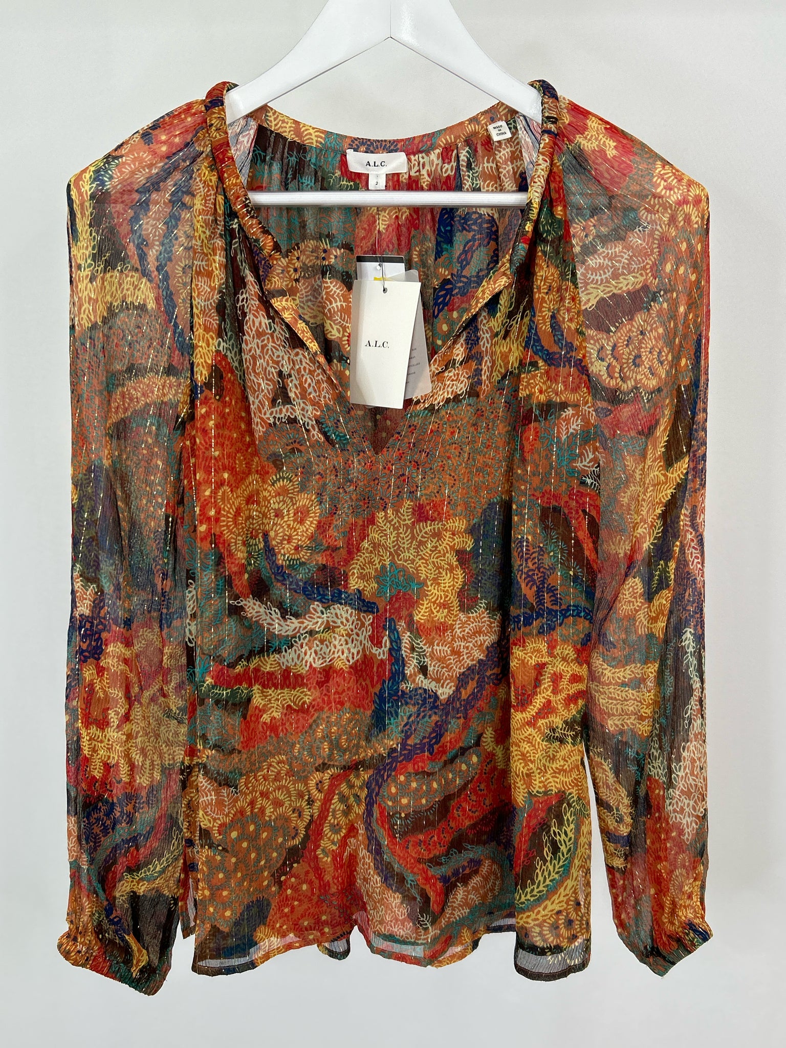 ALC Size 2 Orange Print Women Top