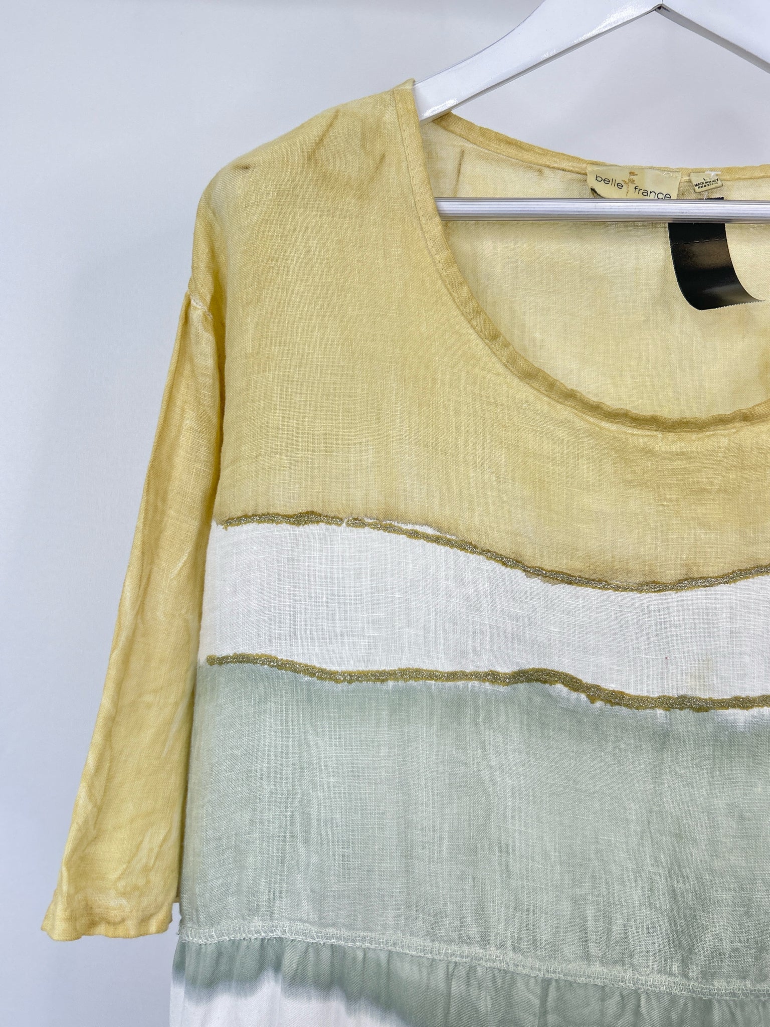 BELLE FRANCE Size L Gold striped Women Top