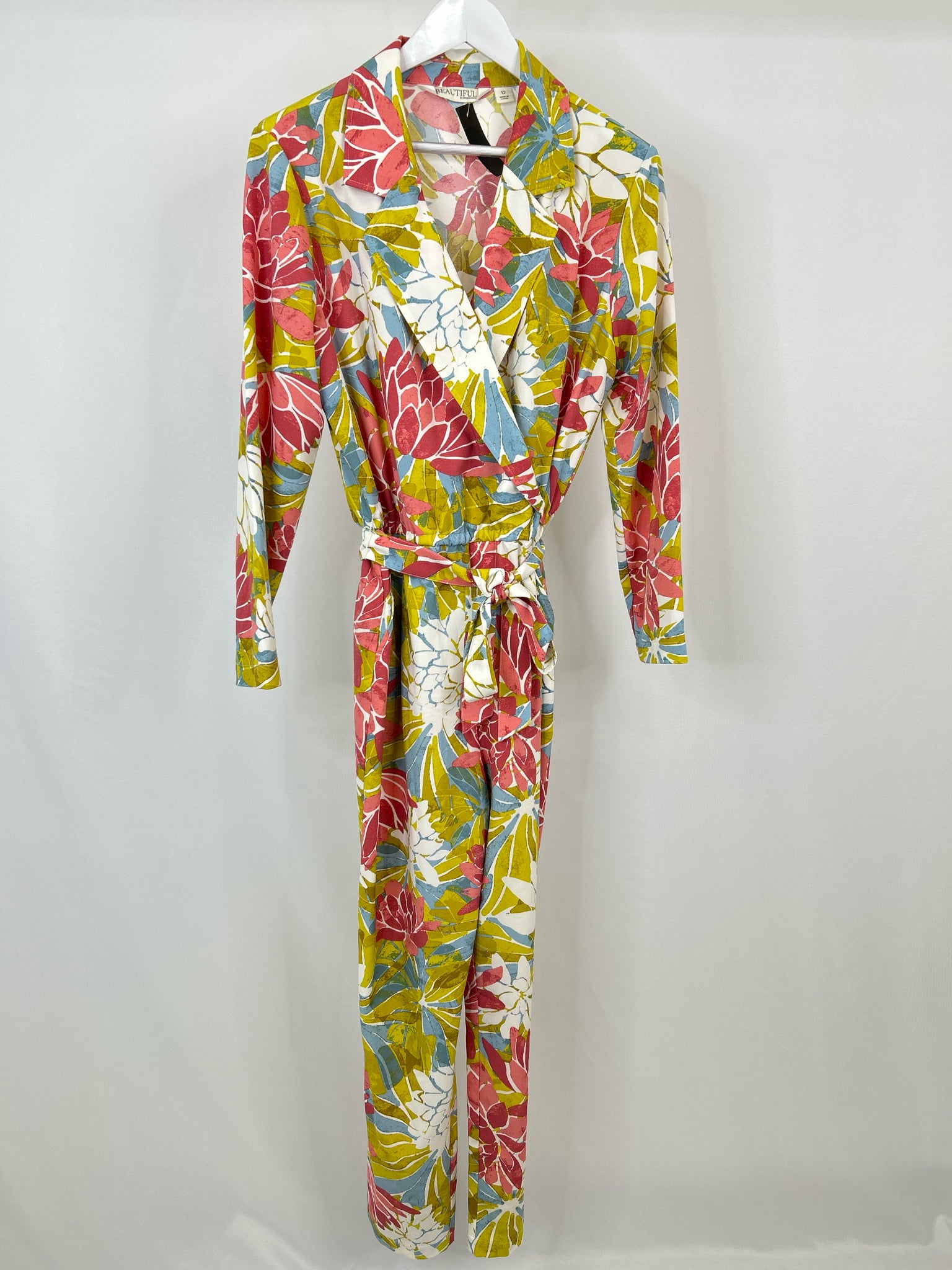 BEAUTIFUL by Lawrence Zarian Size 12 PINK & GREEN Women Jumpsuit