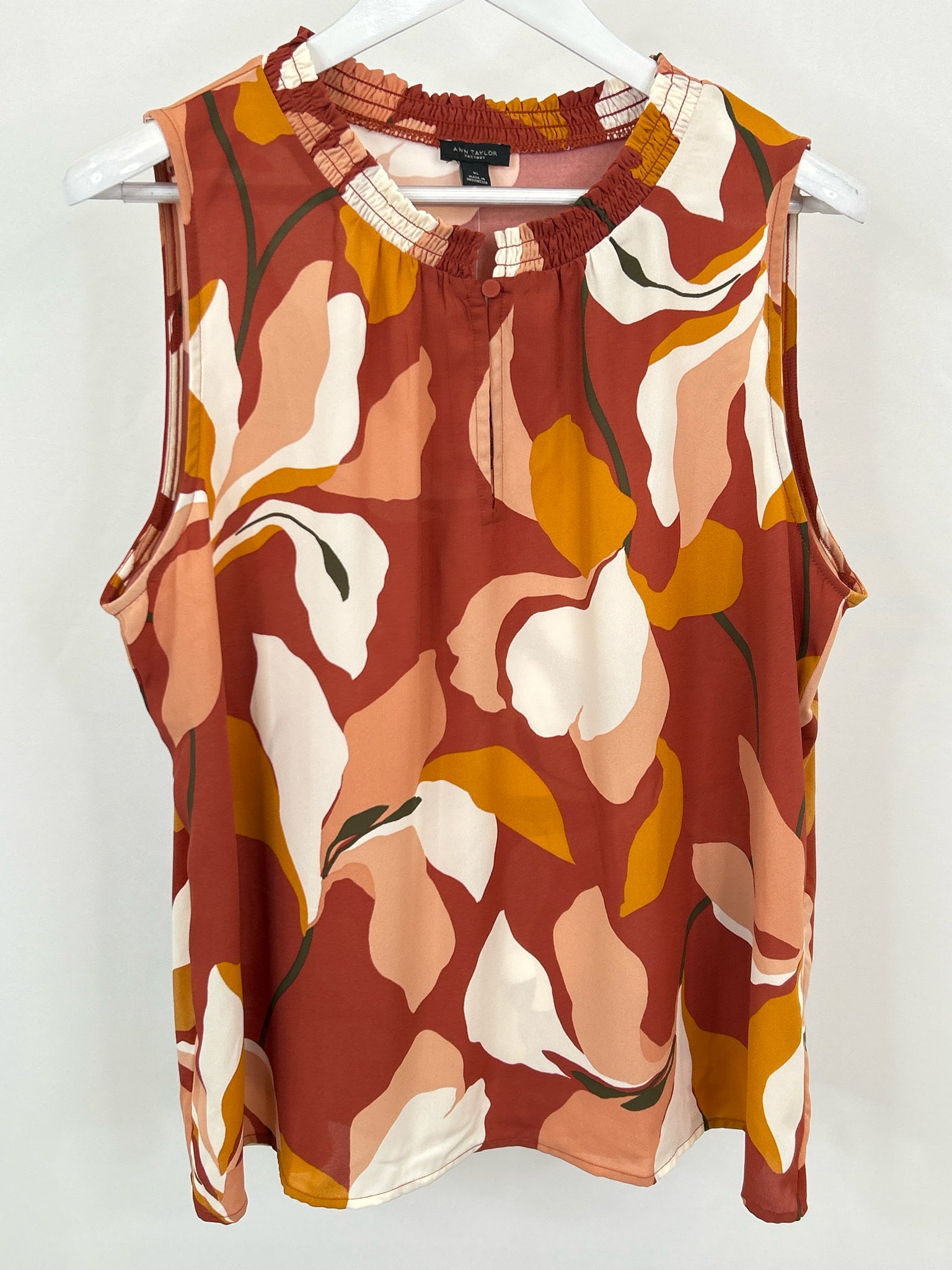 ANN TAYLOR FACTORY Size XL Rust Print Women Top