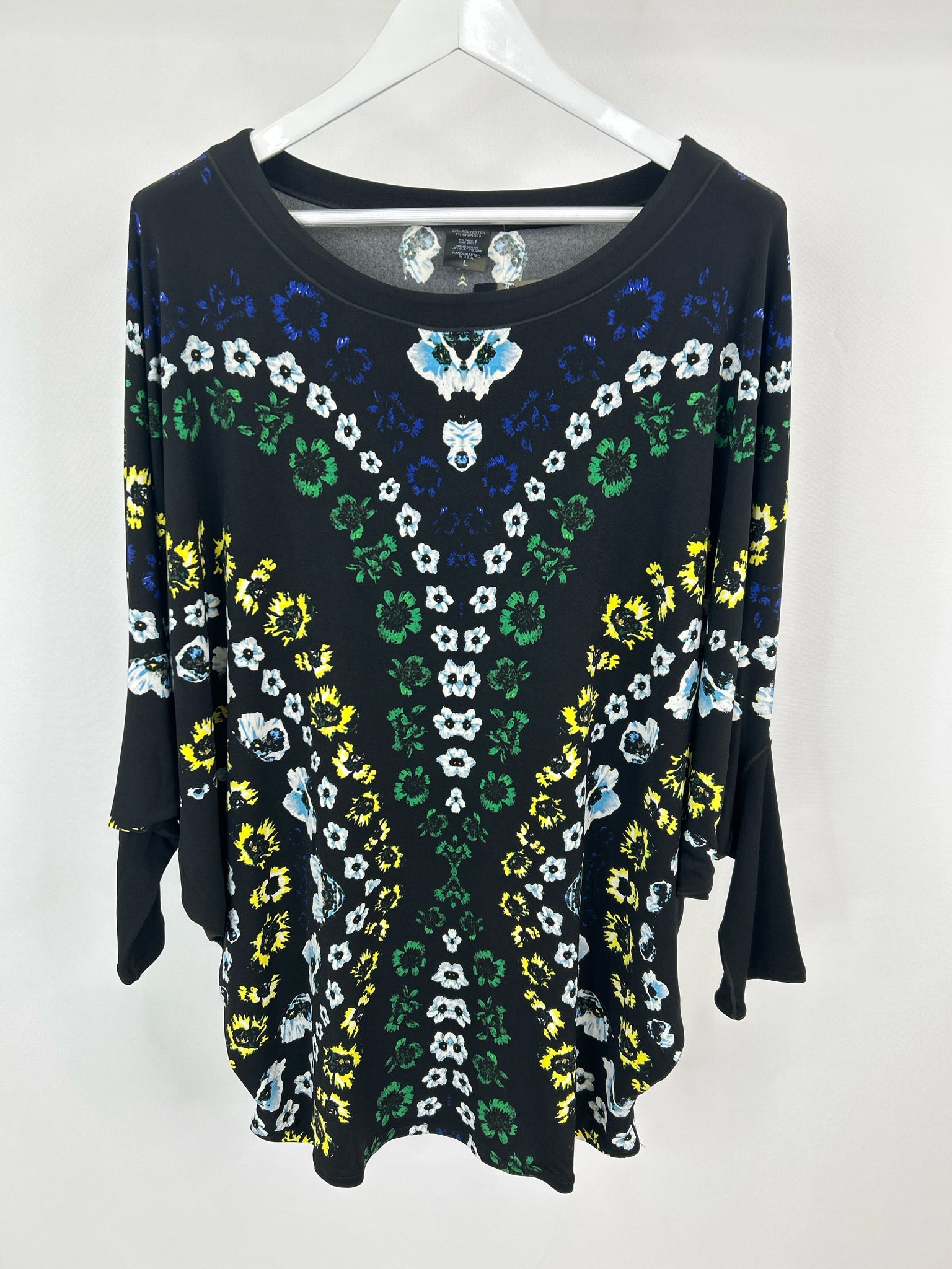EVA VARRO Size L Black Floral Women Tunic NWT