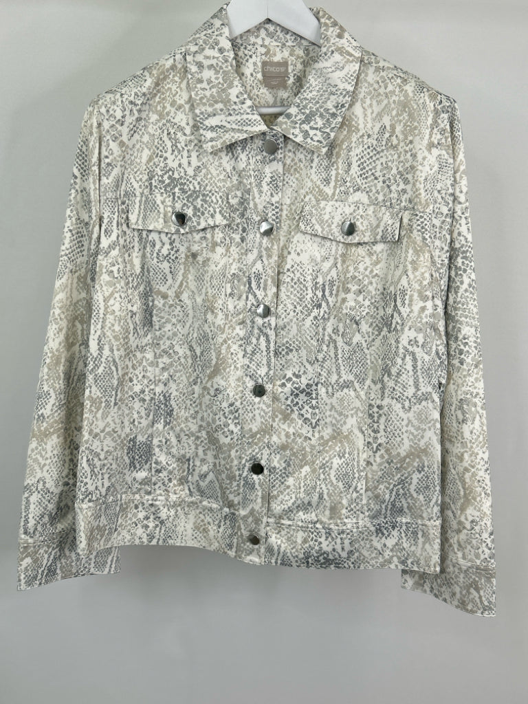 CHICO'S Women Size 20/22 White Print Jacket