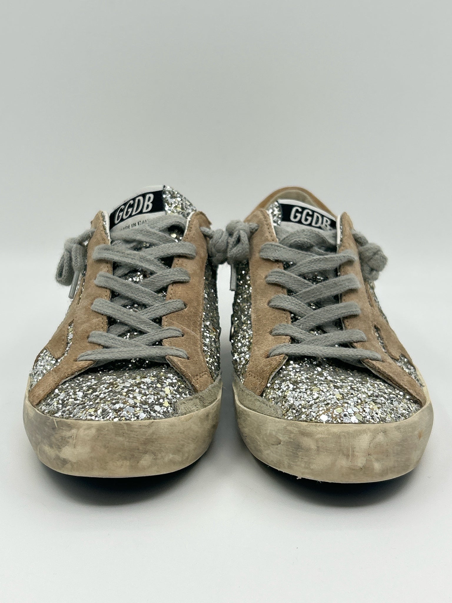 GOLDEN GOOSE Size 8 Silver and Beige Women Sneakers