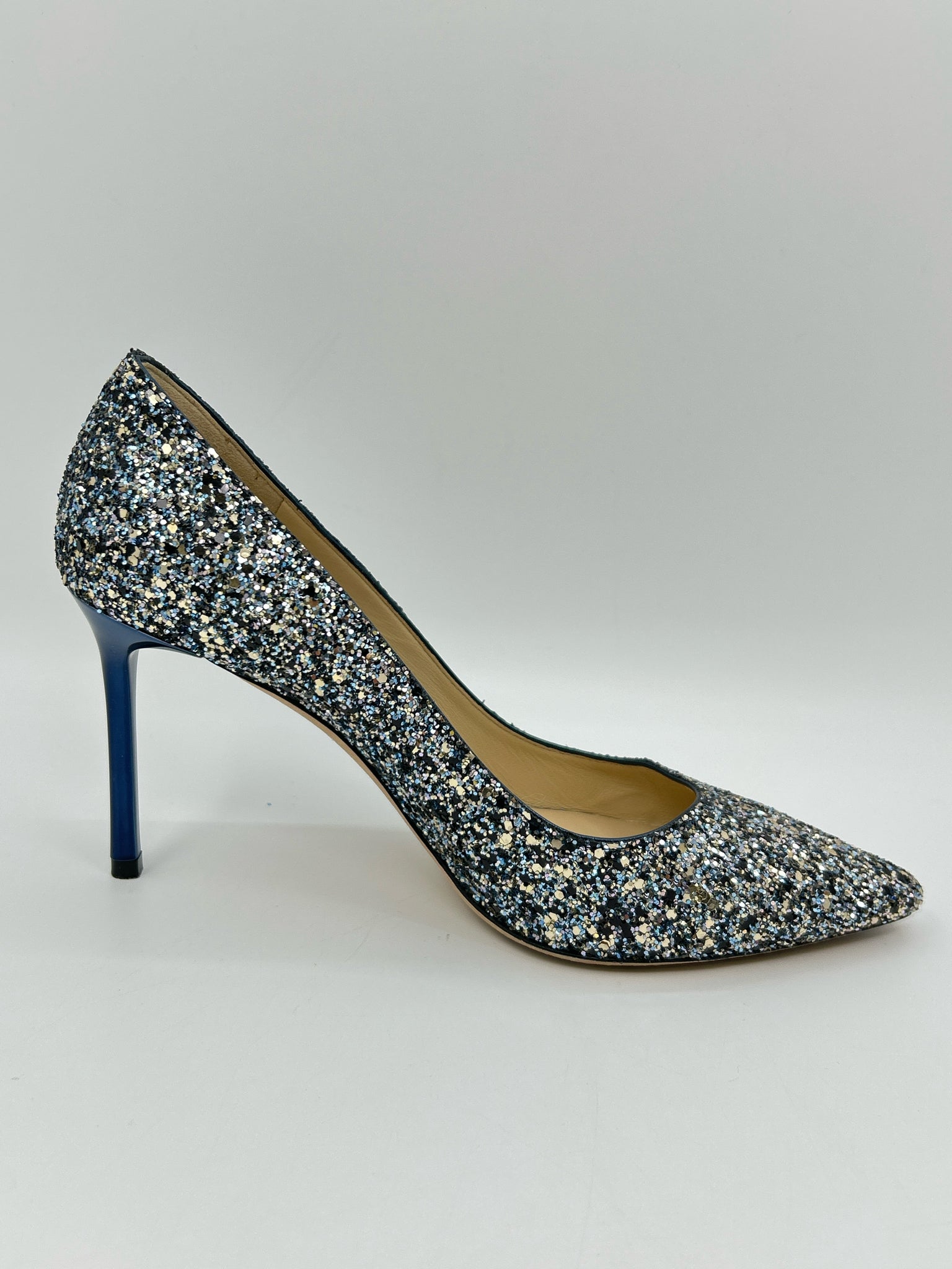 JIMMY CHOO EU Size 38 Blue and Silver Women Pumps