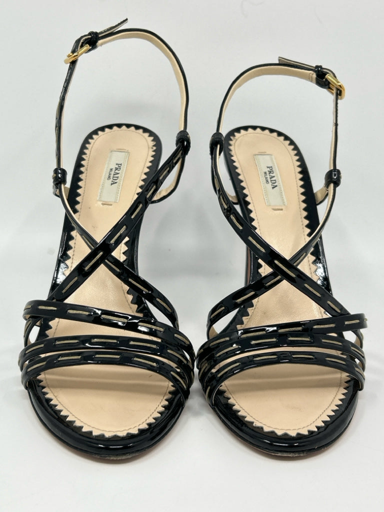 PRADA Size 39 Black Patent Women Sandal