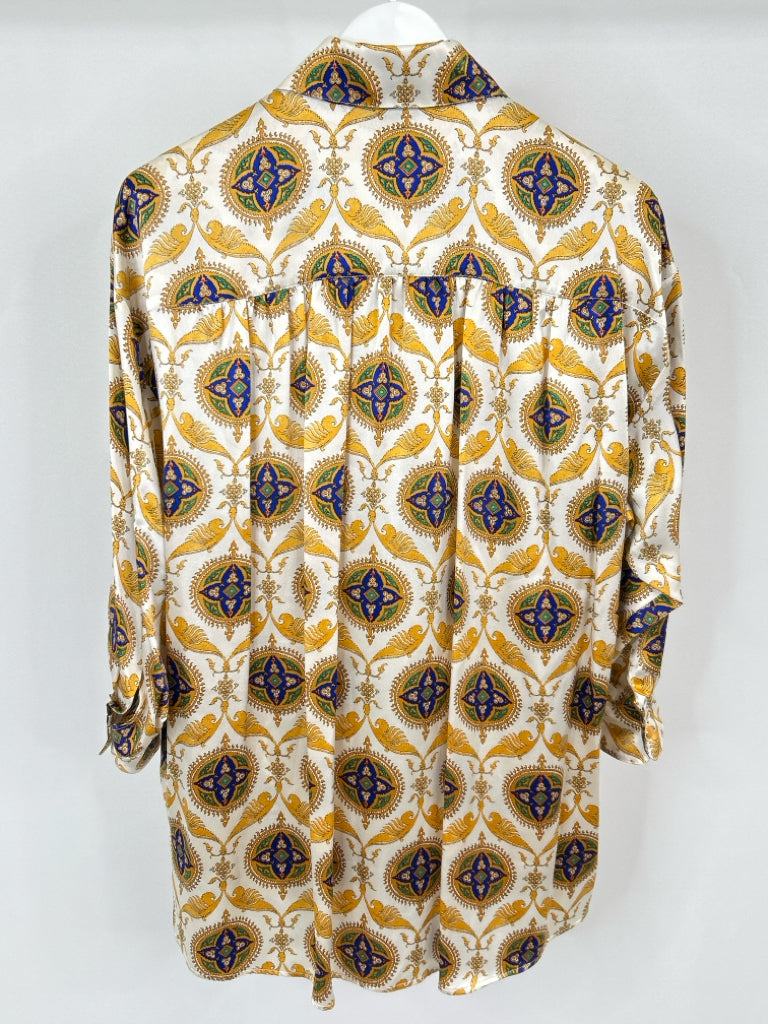 ST JOHN Size 8 White and Mustard Shirt