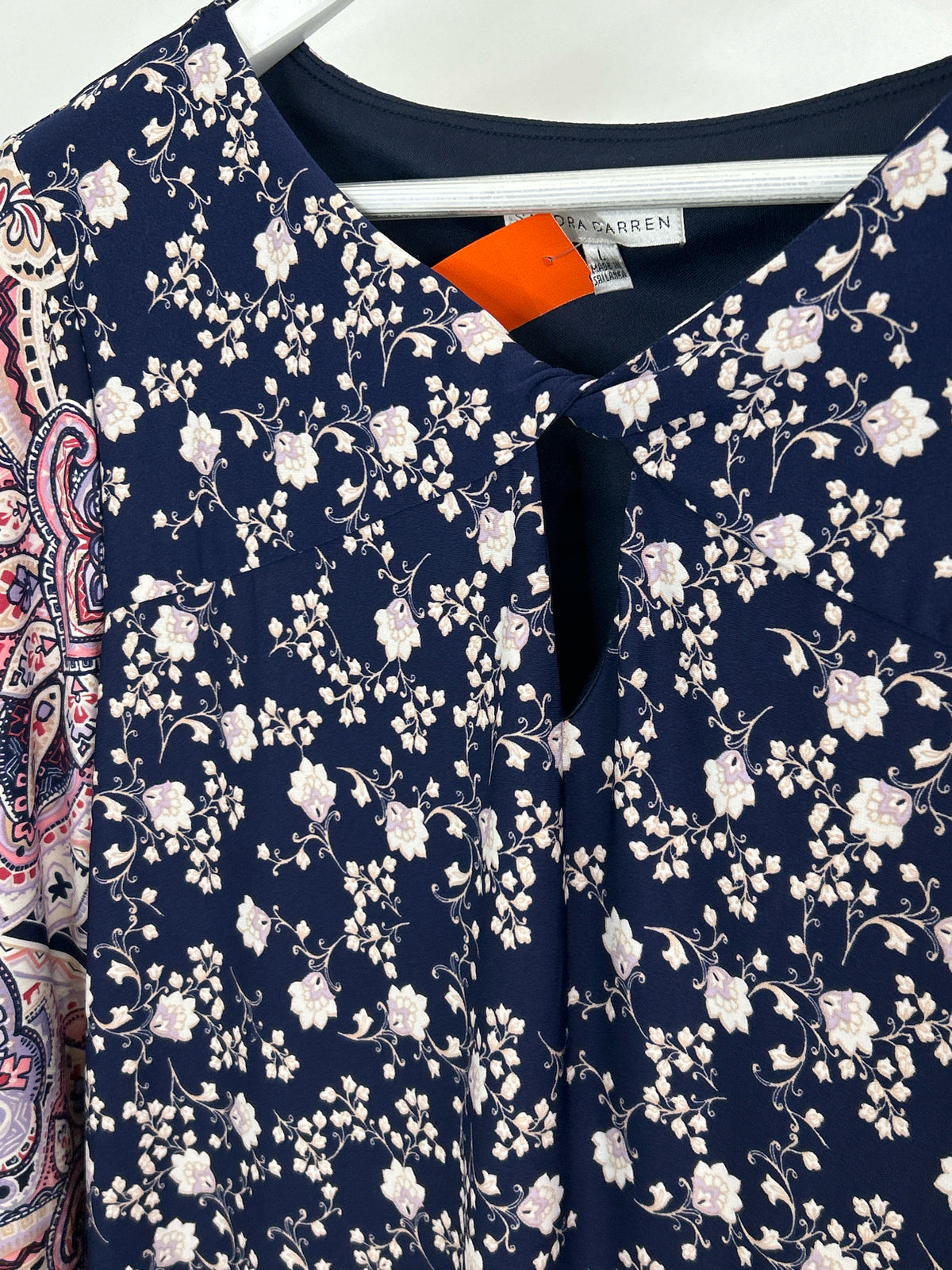 SANDRA DARREN Size L Navy Print Women Dress