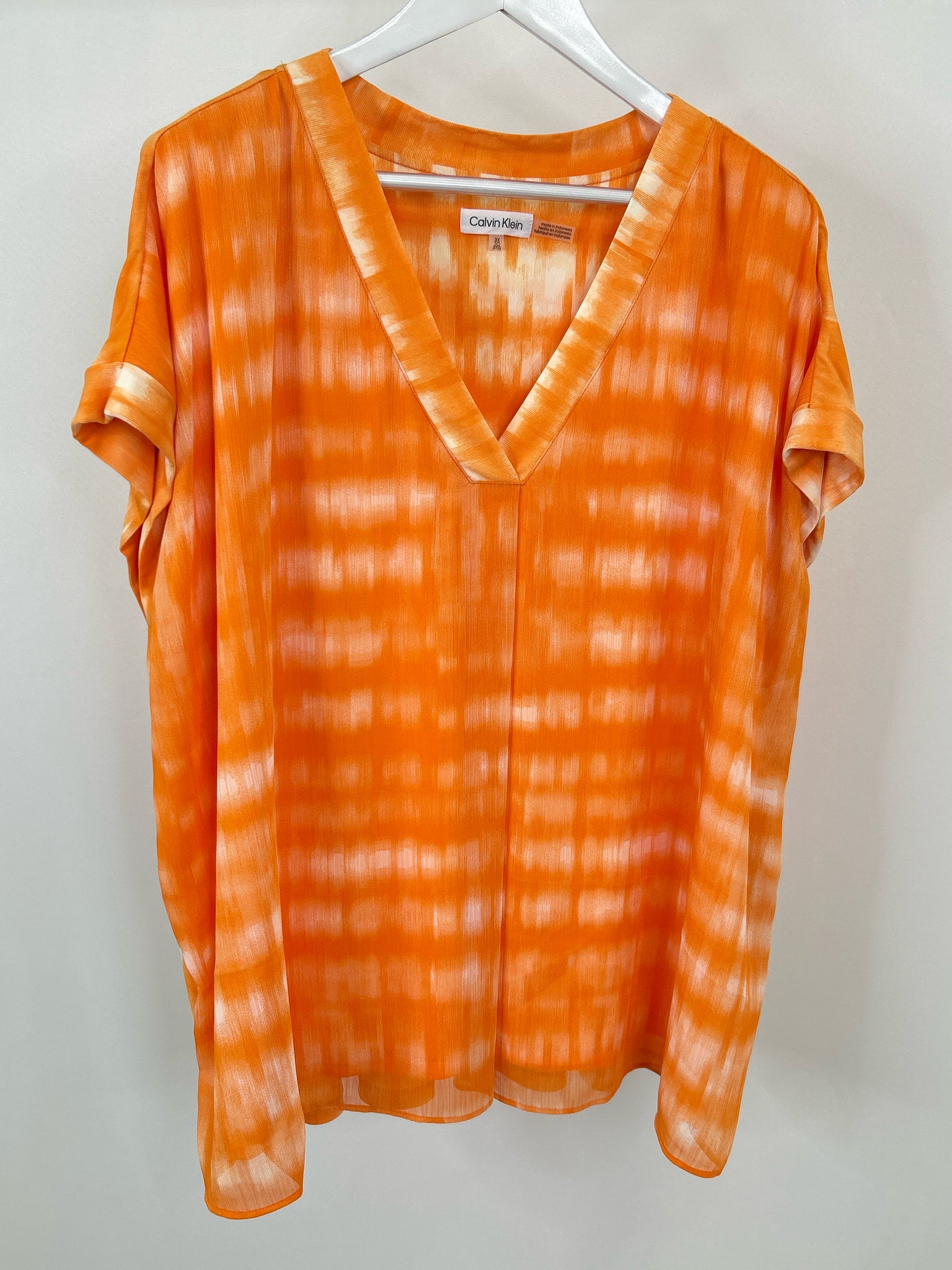 CALVIN KLEIN Size 3X Orange Print Women Top NWT