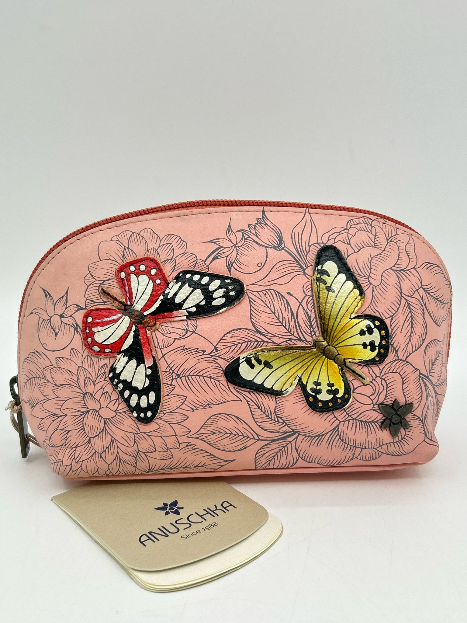 ANUSCHKA Pink Floral Cosmetic Case NWT