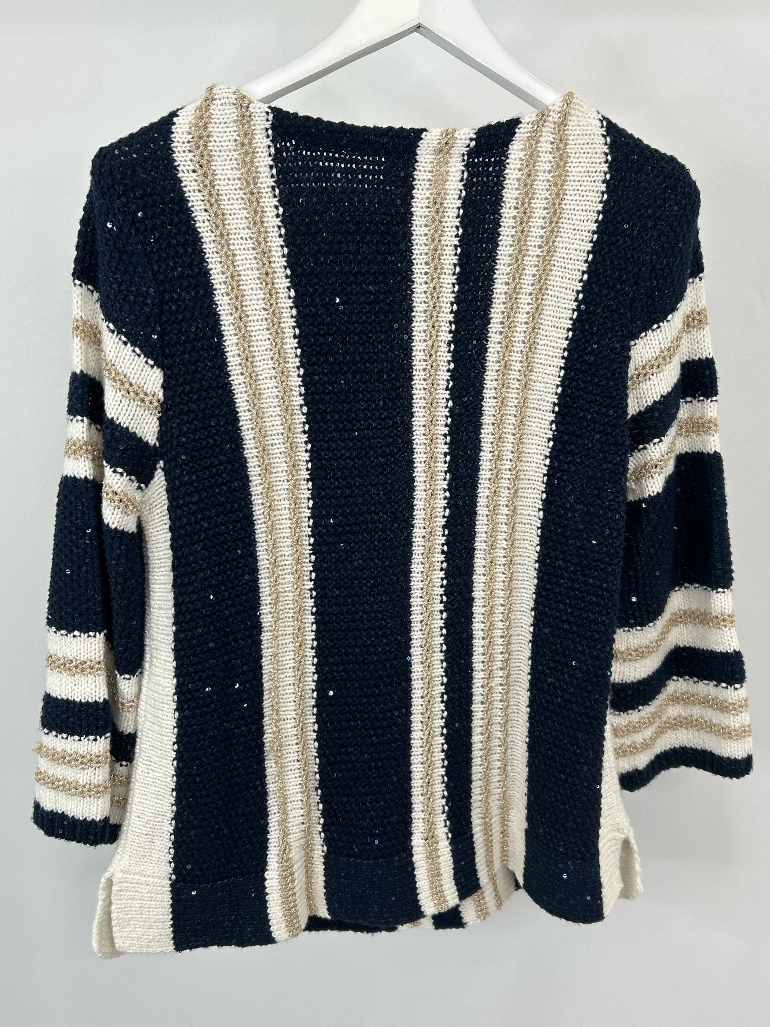 CHICO'S Size S Ivory and Navy Women Sweater