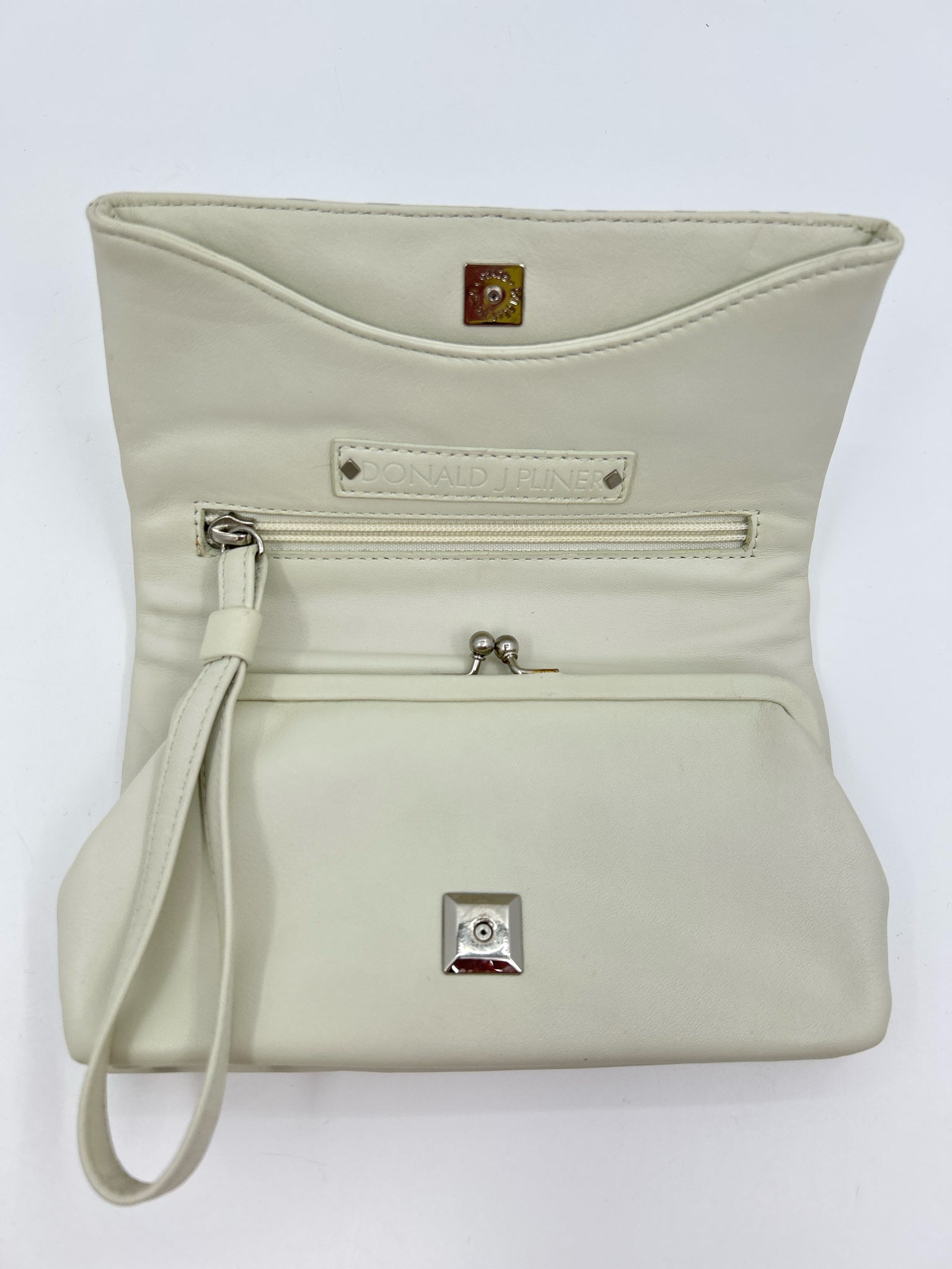 Donald J Pliner Cream & Silver Women Wristlet