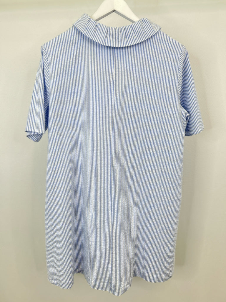 ADRIENNE Size L Blue Striped Women's Dress