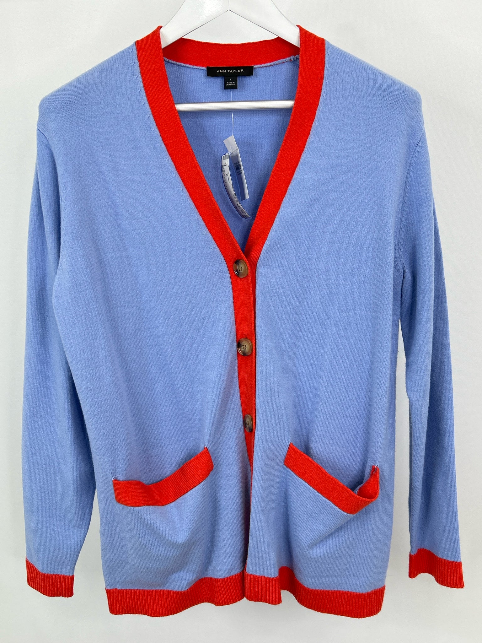 ANN TAYLOR Size L BLUE AND RED Women Cardigan