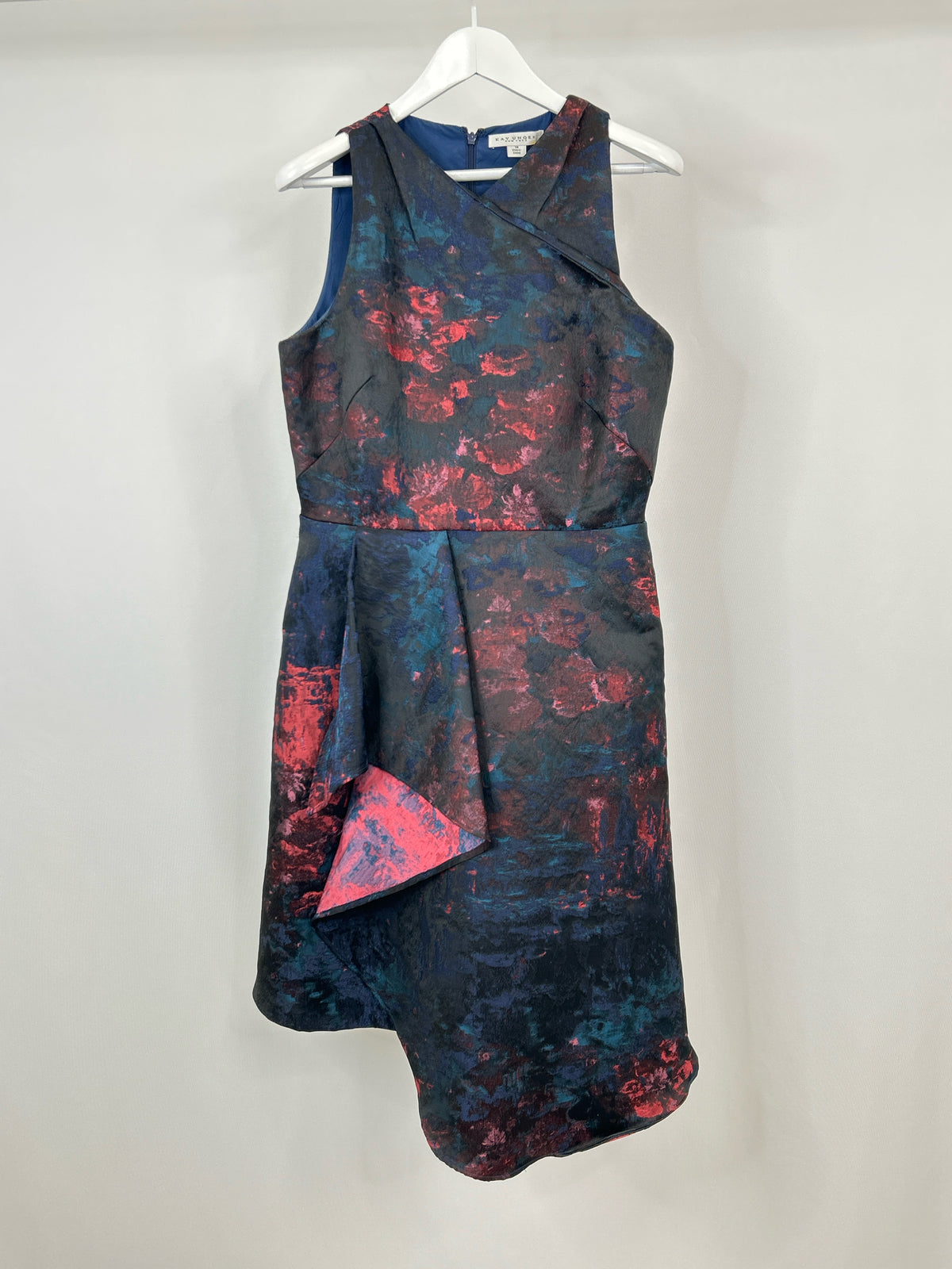 KAY UNGER Size 14 Blue Print Women Dress