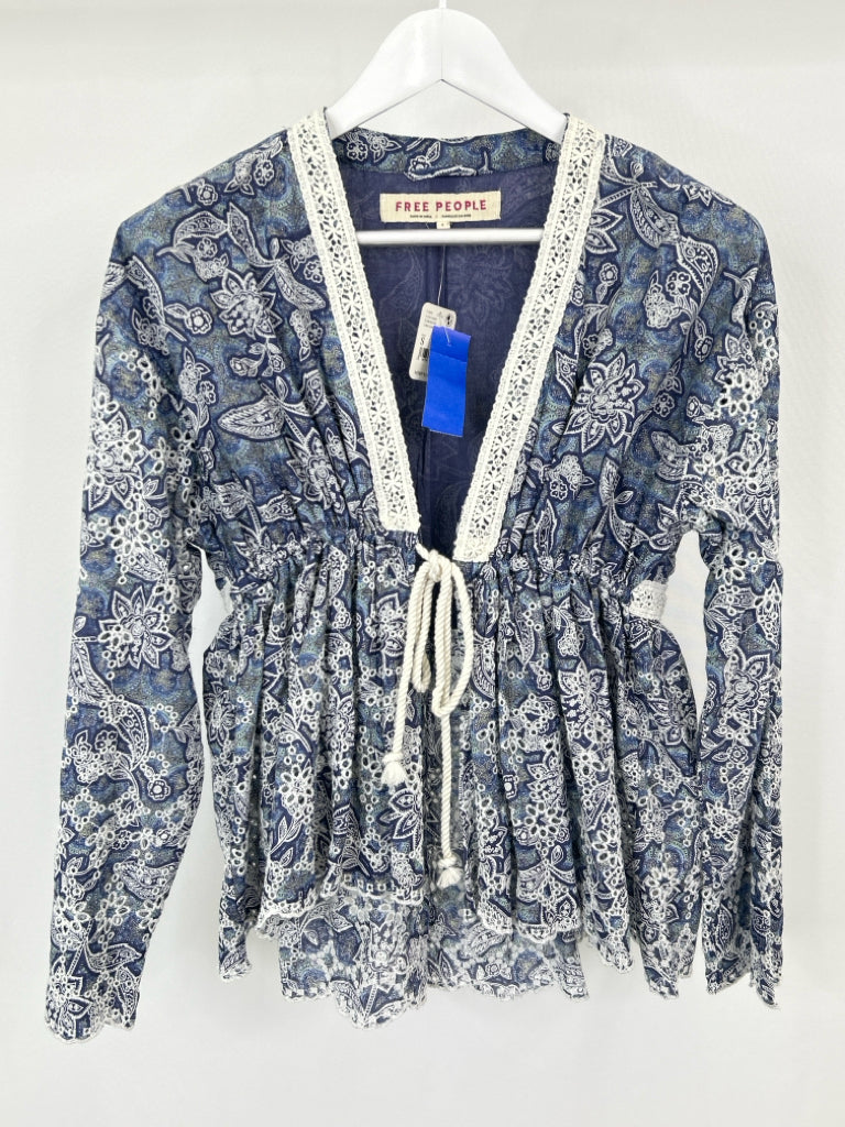 FREE PEOPLE Size S Blue Print Women's Jacket Top NWT