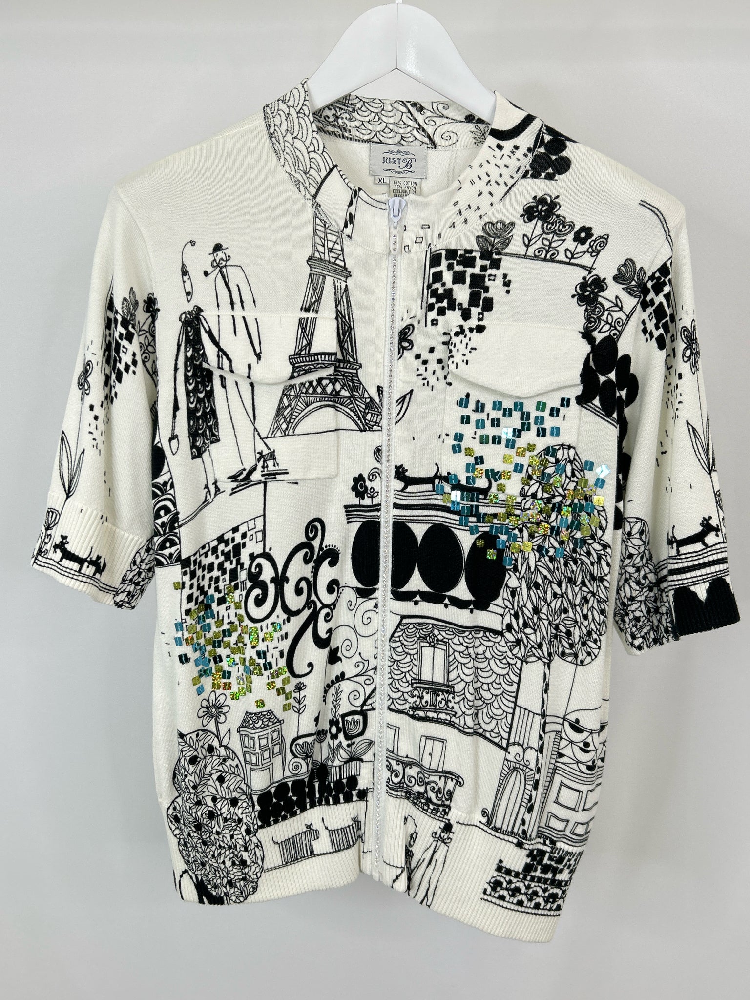 JUST B Size XL White and black Women's Cardigan