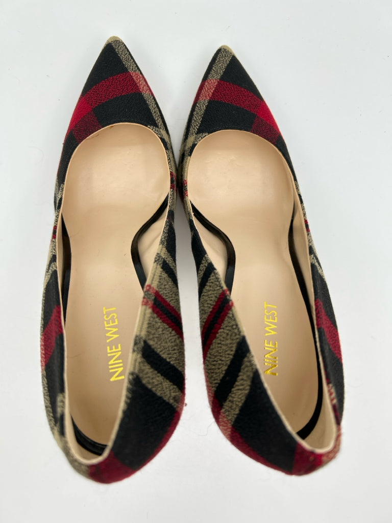 NINE WEST Women Size 11M Black Plaid Pumps