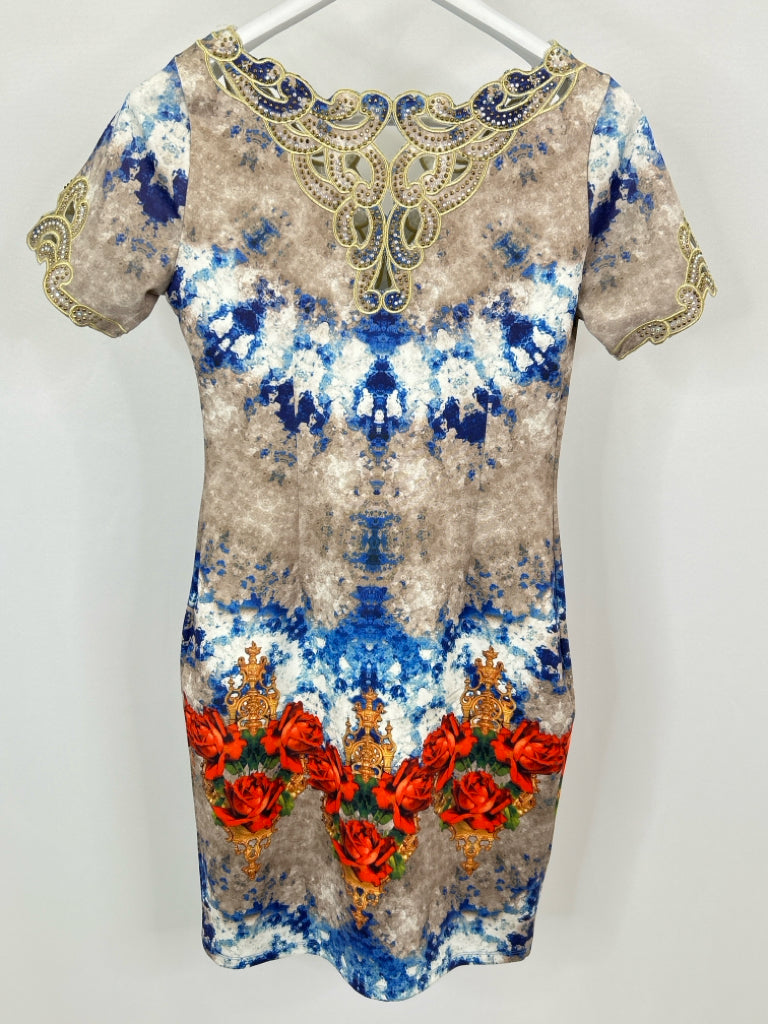 BUTFLIES BY F&2 Size L/XL GREY AND BLUE Women's Dress