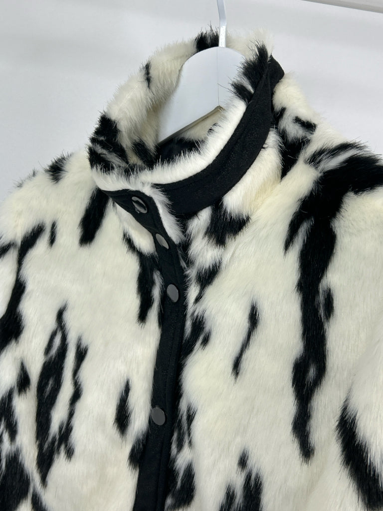 INC Women Size M Ivory and Black Faux Fur Jacket