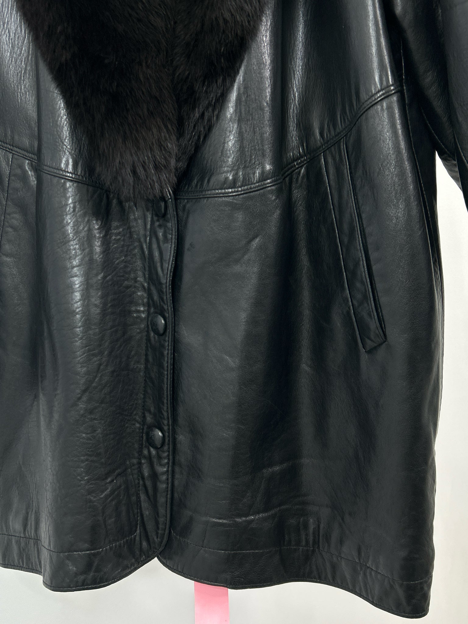 NO BRAND Vintage Size M/L Black Leather & Fur Women Coat