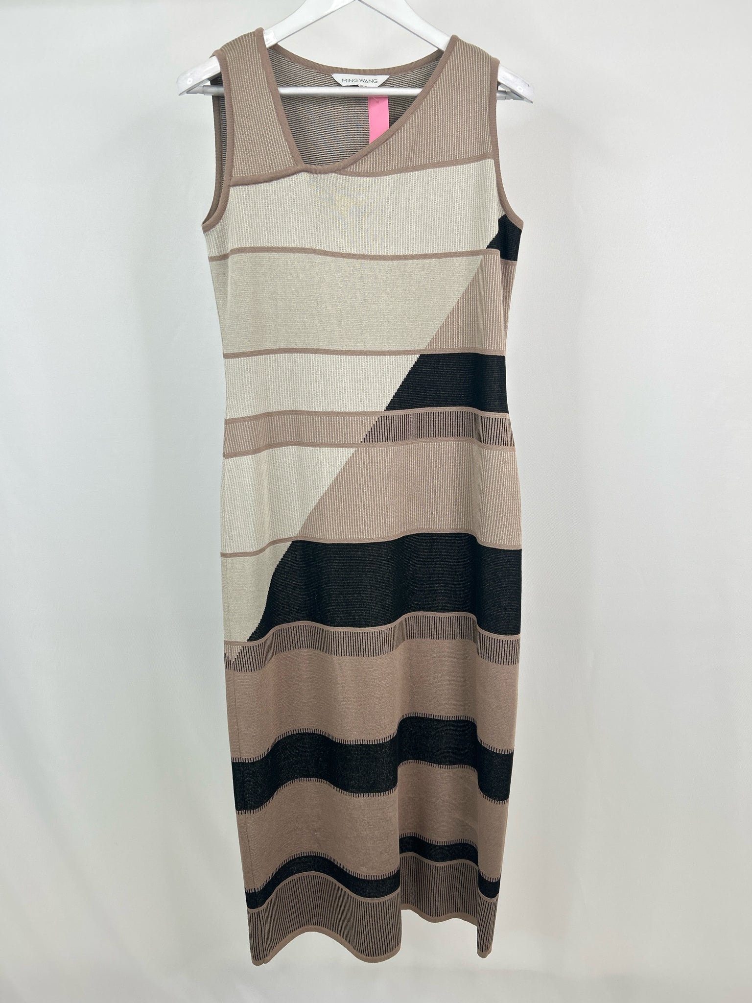 MING WANG Size M TAUPE STRIPED Women Dress