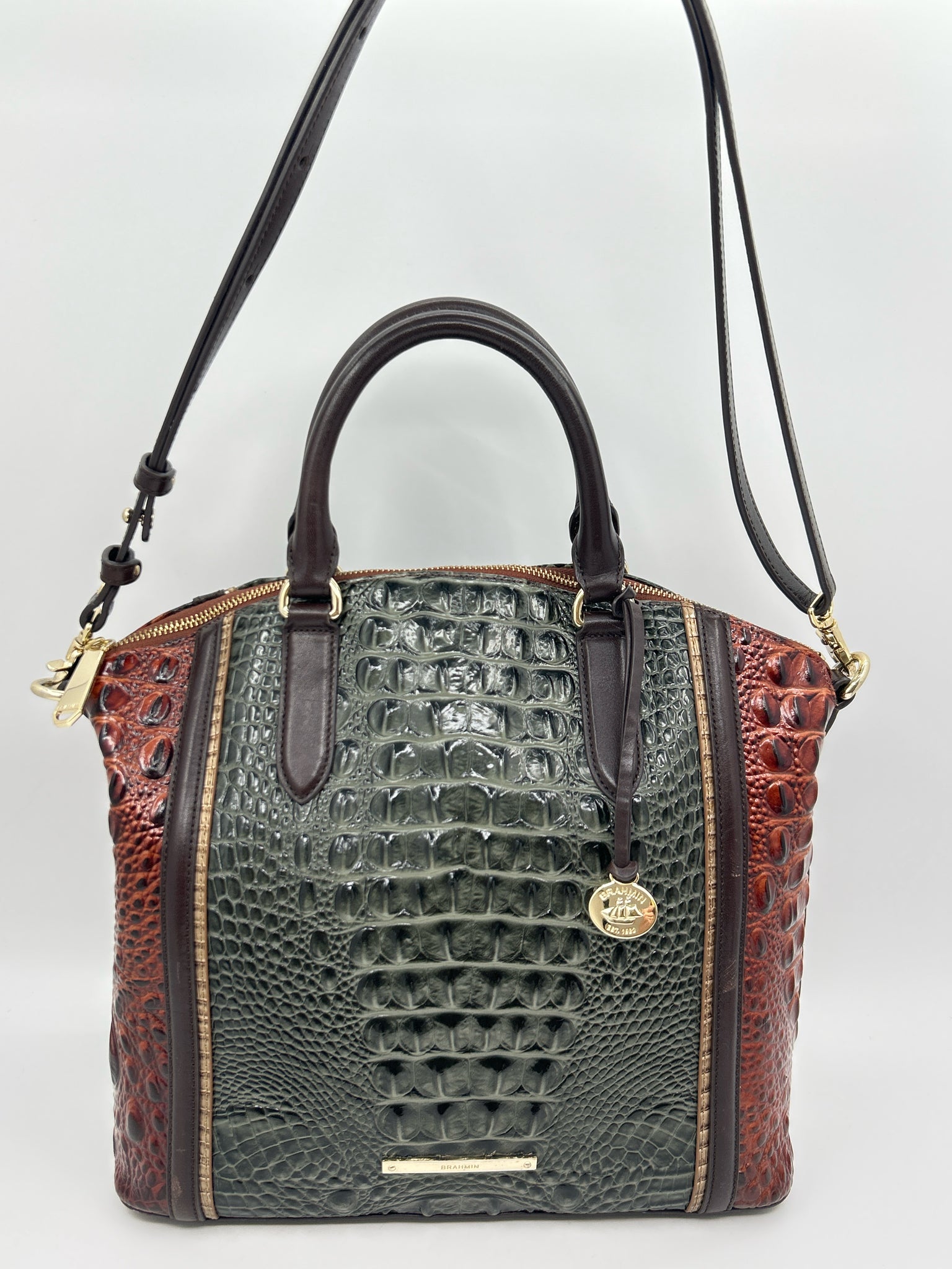 BRAHMIN Pecan and Green Women Purse