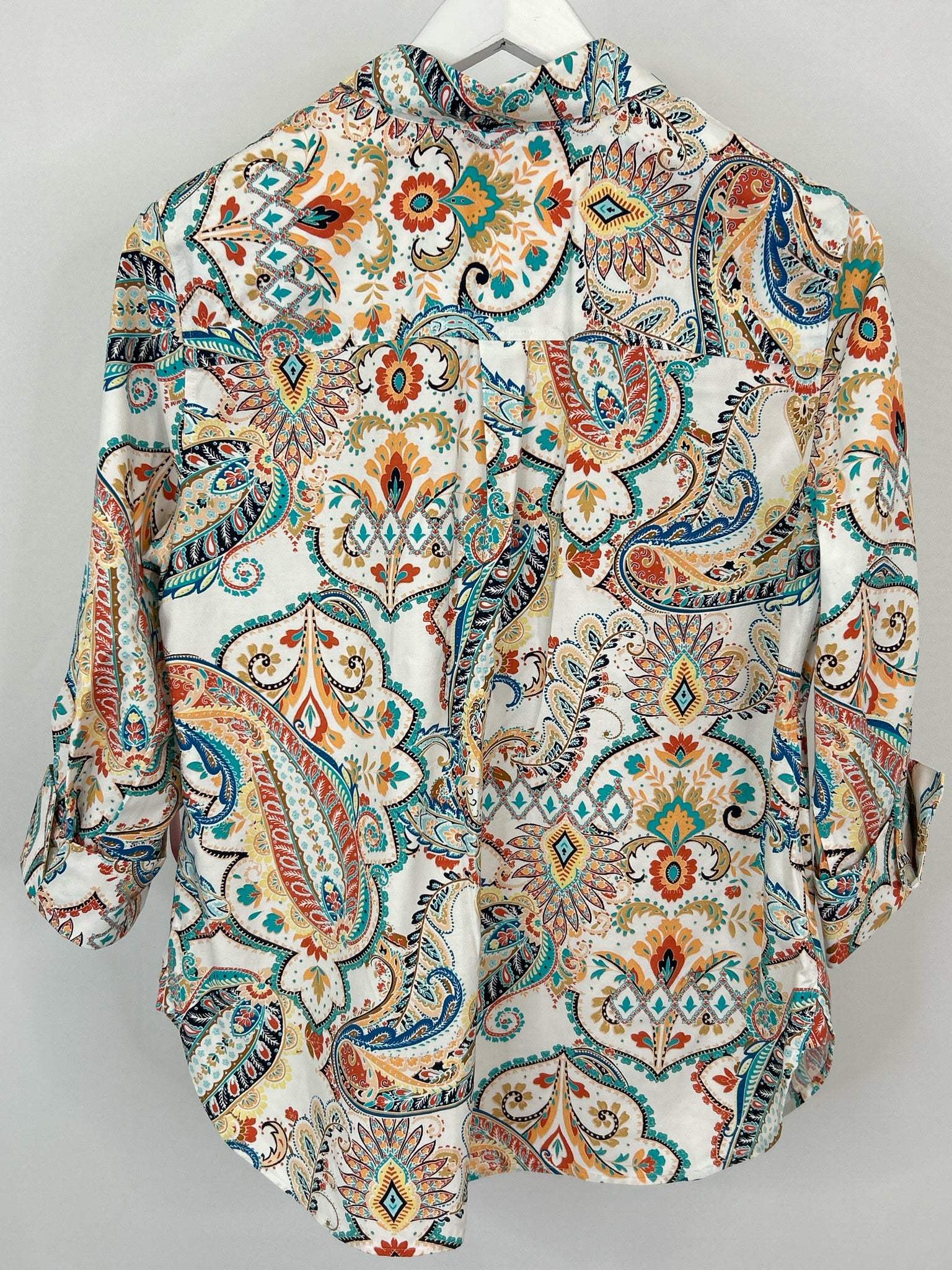 CHICO'S Size 8 Orange Print Women Shirt NWT